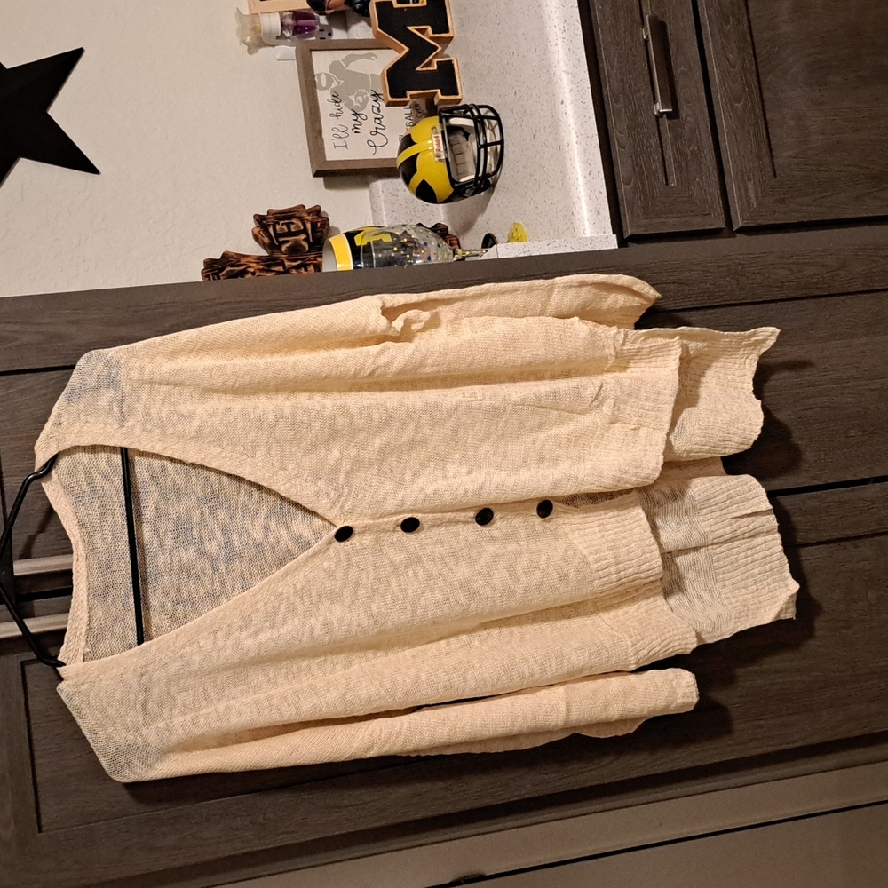 🍁New Apricot Loose Lightweight V Neck Buttoned Sheer Knit Cardigan - Picture 17 of 17